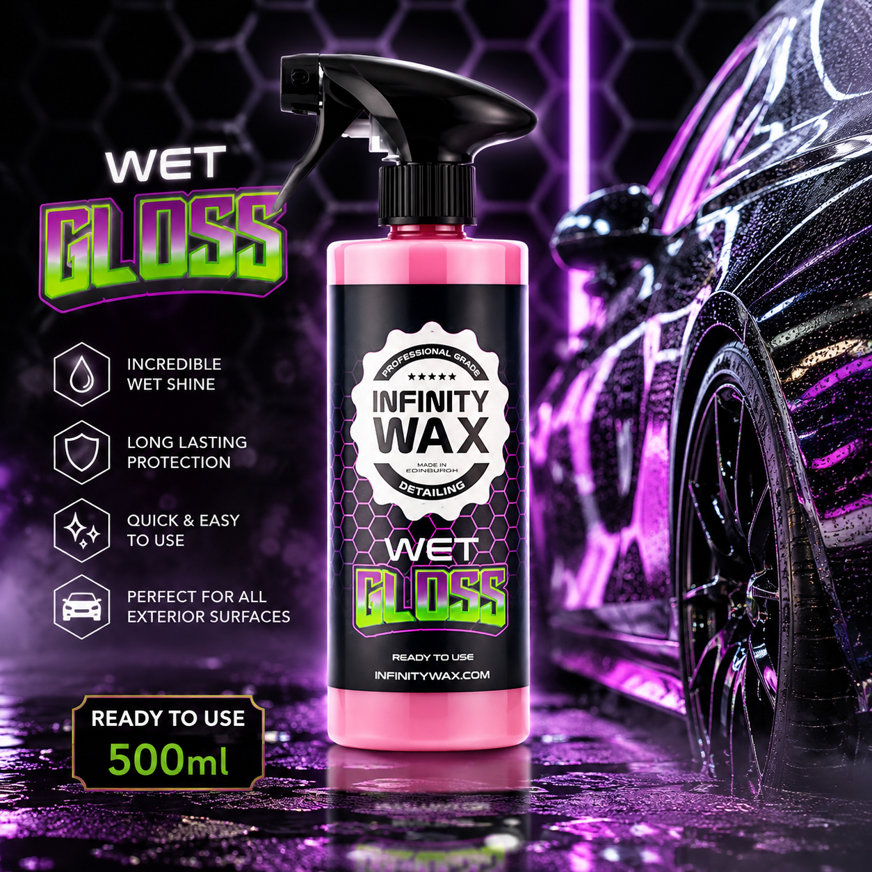 Infinity Wax Wet Gloss 500ml – High Gloss Spray Sealant & Hydrophobic Paint Protection