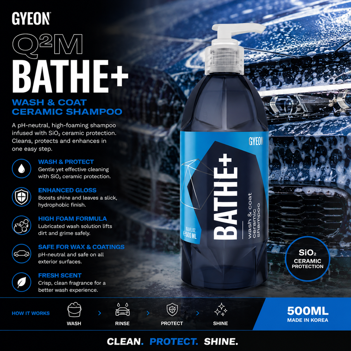 GYEON Q²M Bathe+ – SiO₂ Ceramic Car Shampoo | Hydrophobic Wash & Protection