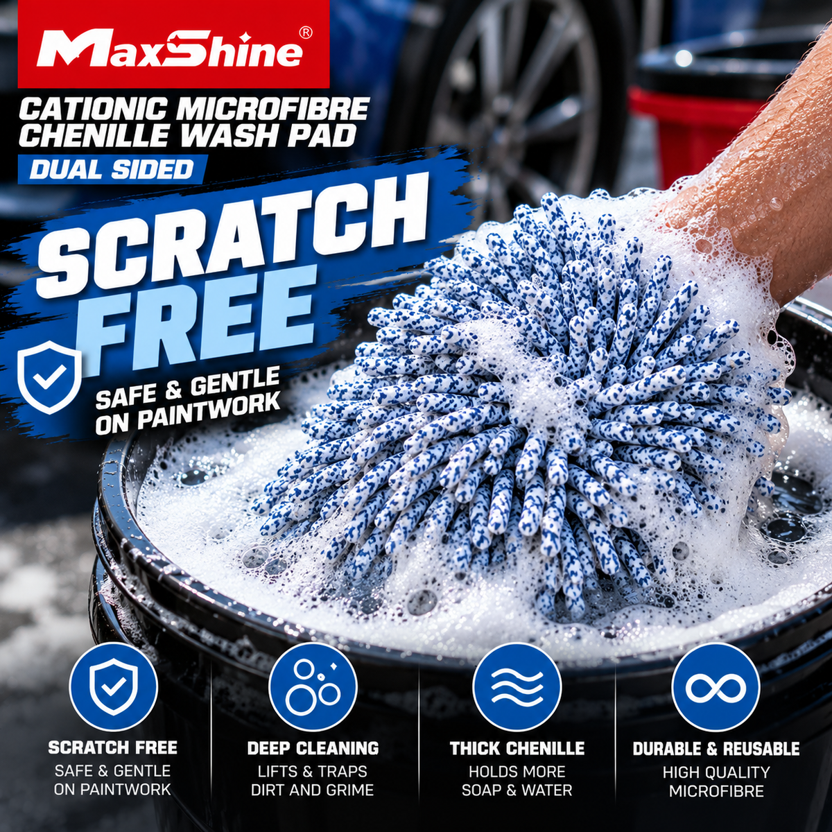 Maxshine Cationic Microfibre Chenille Wash Pad – Dual Sided Car Detailing Wash Pad