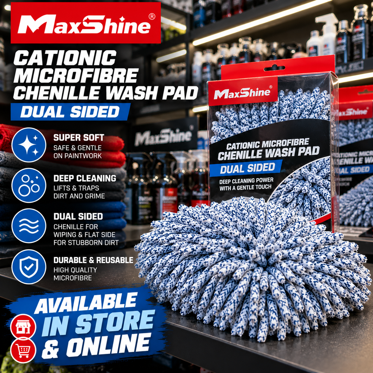 Maxshine Cationic Microfibre Chenille Wash Pad – Dual Sided Car Detailing Wash Pad