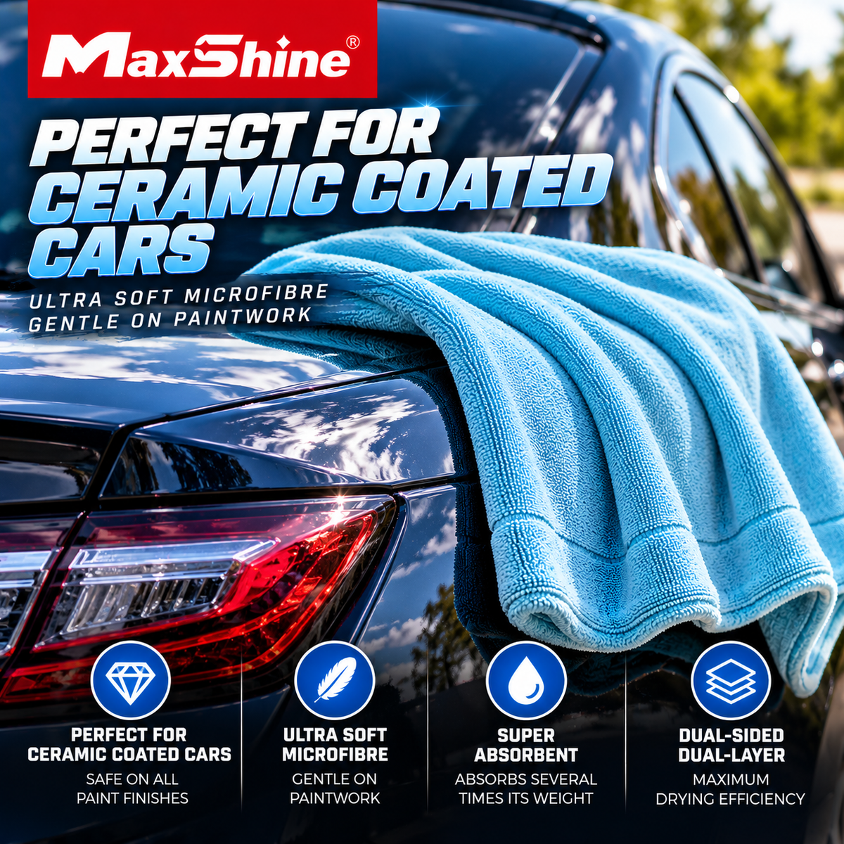 Maxshine CloudForce Drying Towel – Ultra Absorbent Dual-Sided Microfibre Car Drying Towel