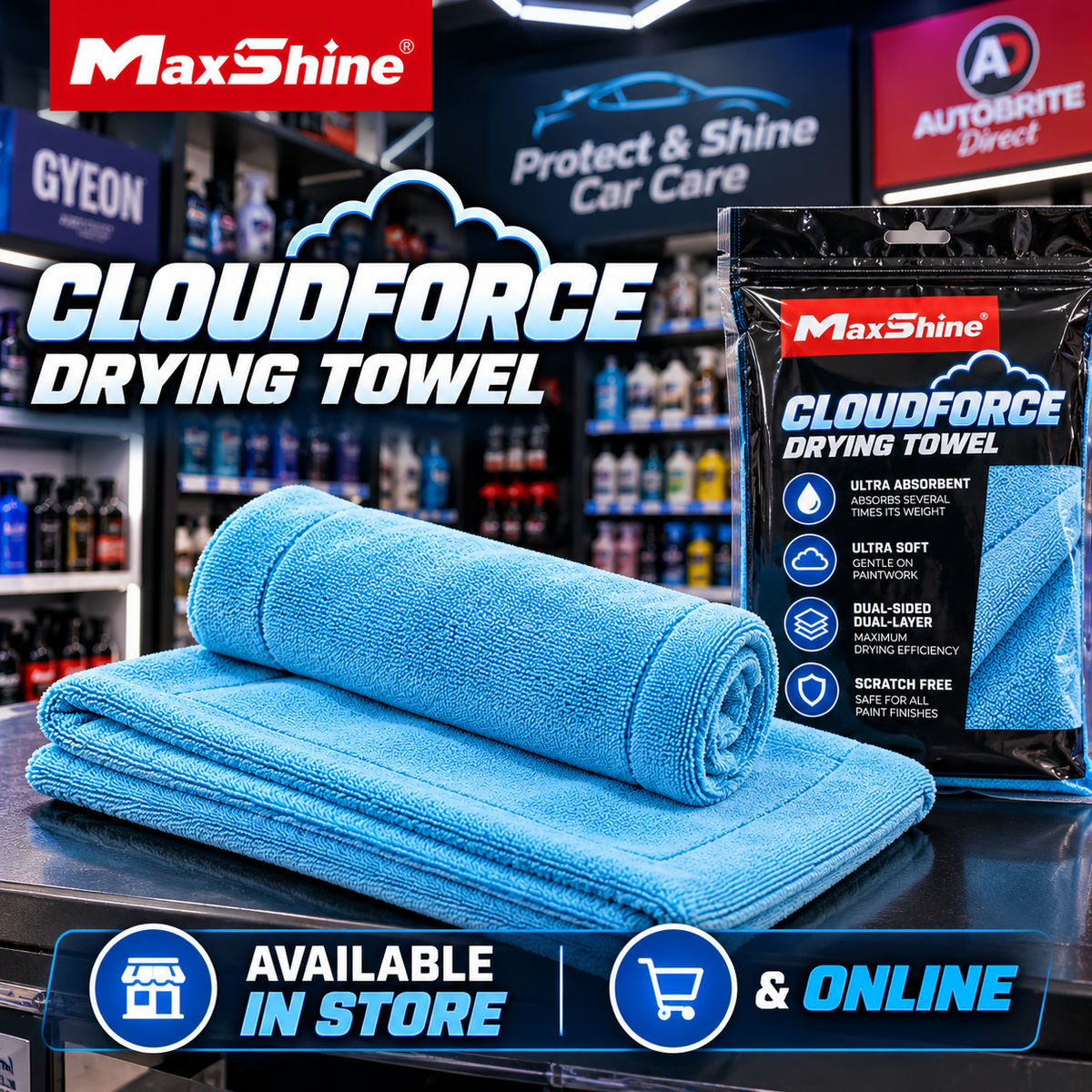 Maxshine CloudForce Drying Towel – Ultra Absorbent Dual-Sided Microfibre Car Drying Towel