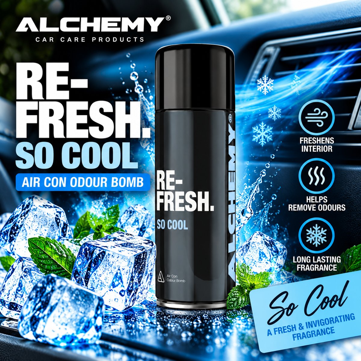 Alchemy Re-Fresh Air Con Odour Bomb 150ml – Car Interior Air Freshener | 6 Scents