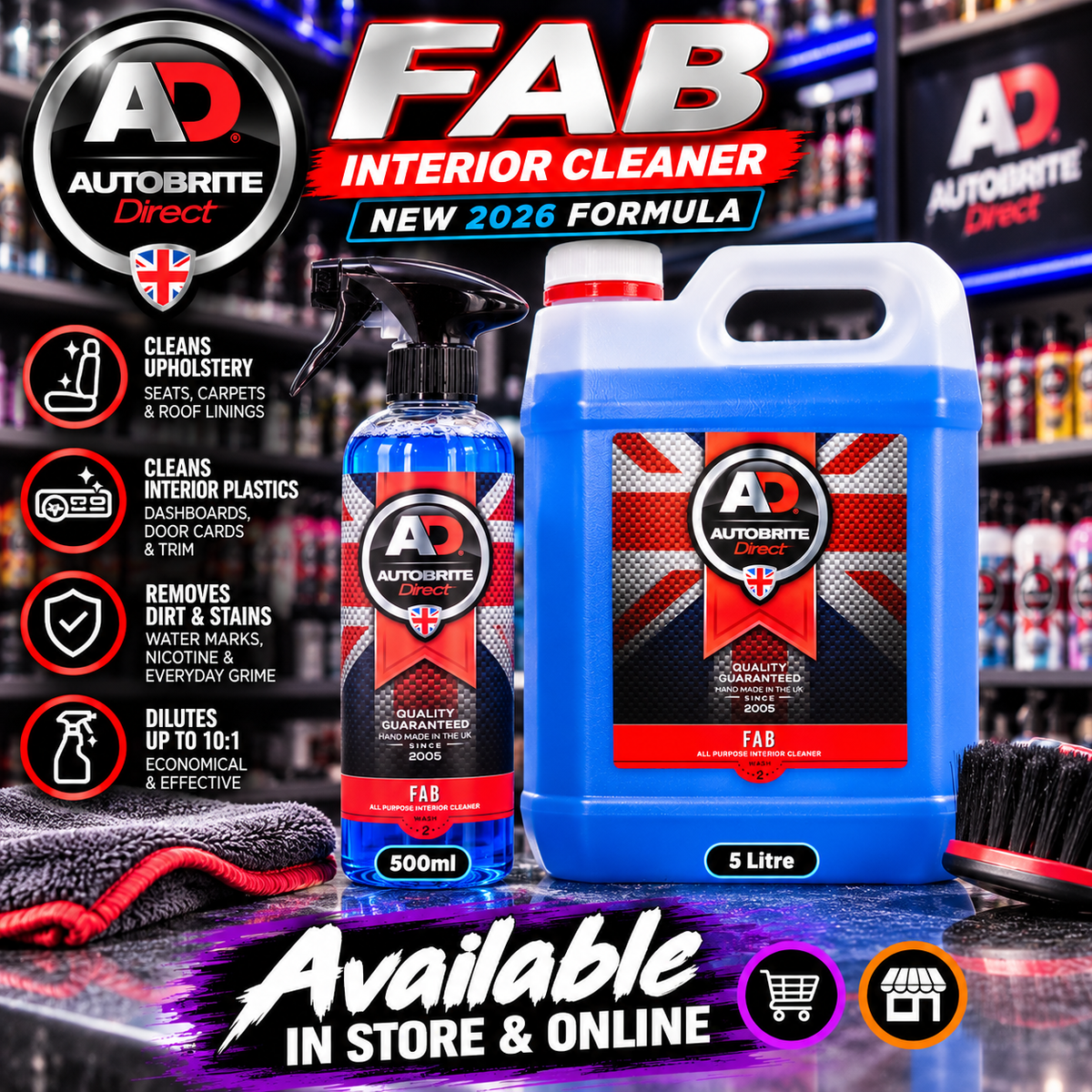 Autobrite Direct FAB Interior Cleaner – New 2026 Formula | 500ml & 5 Litre