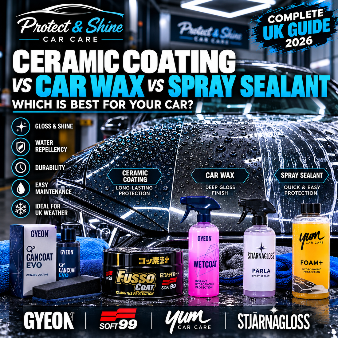 Ceramic Coating vs Car Wax vs Spray Sealant – Which Is Best for Your Car?