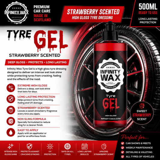 Infinity Wax Tyre Gel 500ml Strawberry Scented High Gloss Tyre Dressing