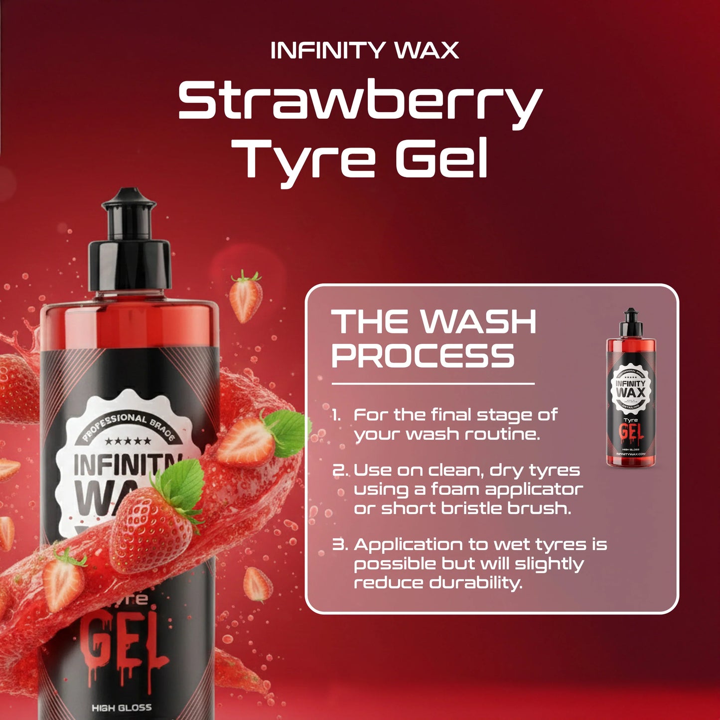 Infinity Wax Tyre Gel 500ml Strawberry Scented High Gloss Tyre Dressing
