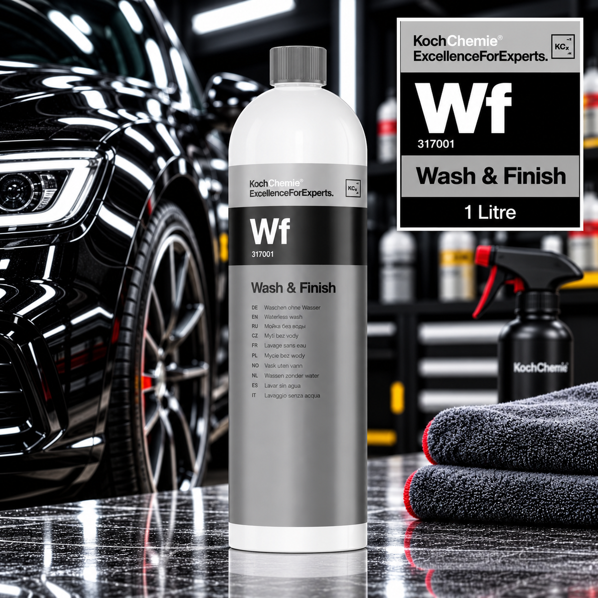 Koch-Chemie Wash & Finish WF 1 Litre – Waterless Car Wash, Cleaner & Gloss Enhancer