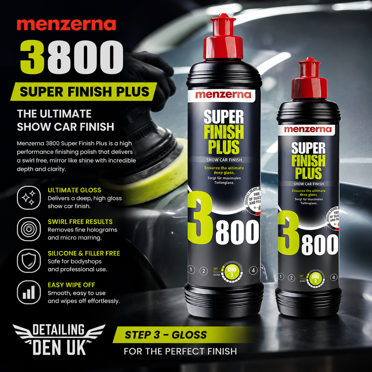 Menzerna Super Finish Plus 3800 - Ultra-Fine Polish for Scratch Resistant Coatings with 10/10 Gloss Level