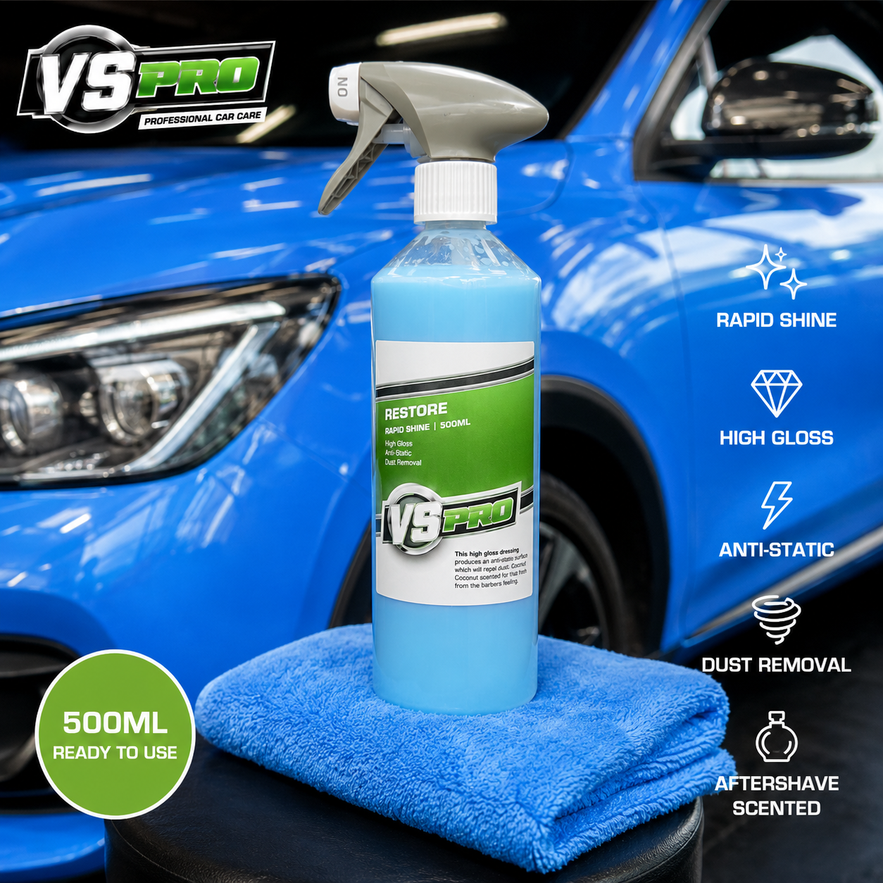 VS-Pro Restore Rapid Shine 500ml – High Gloss Anti-Static Quick Detailer & Dust Remover