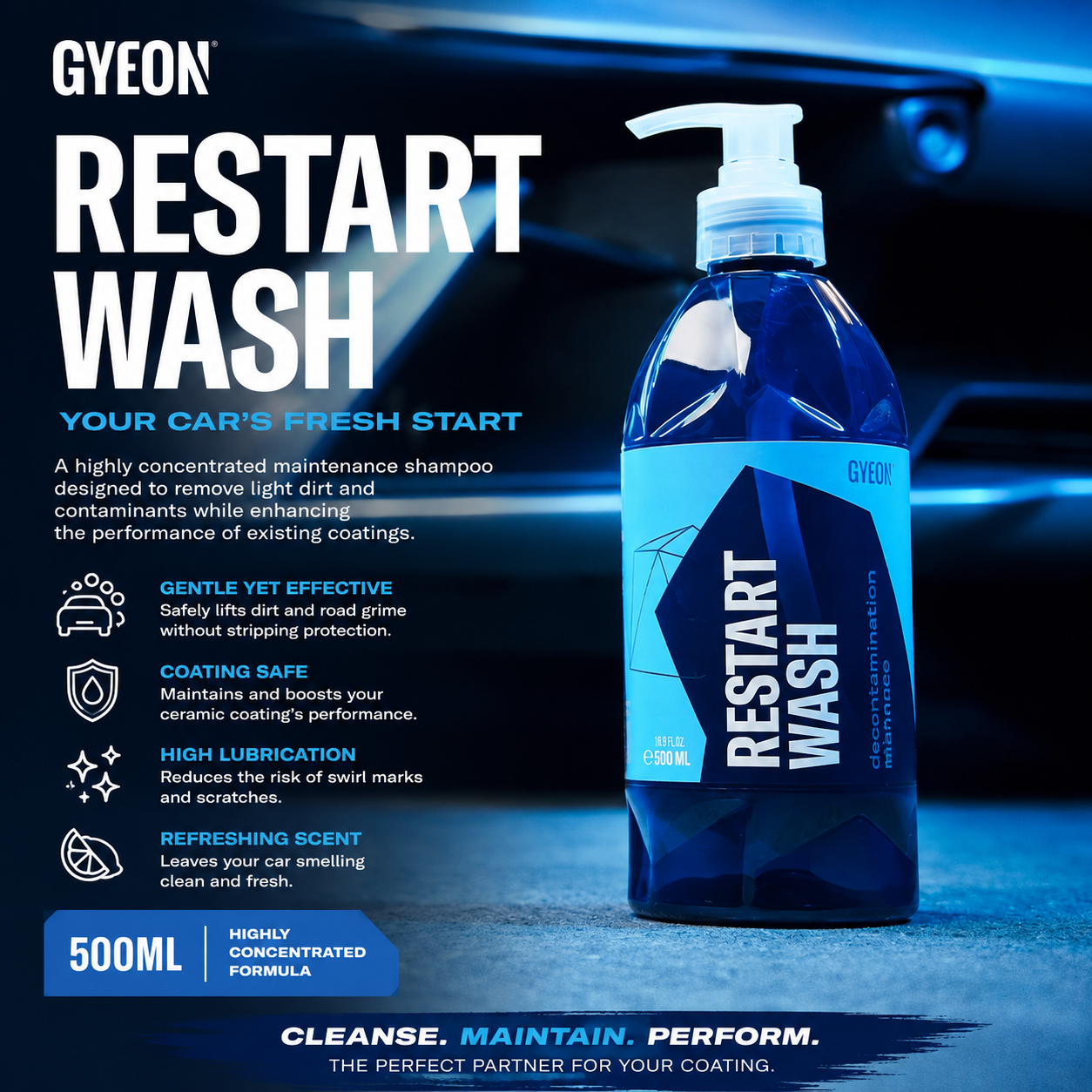 GYEON Q²M RestartWash 500ml – Decontamination Car Shampoo for Ceramic Coatings