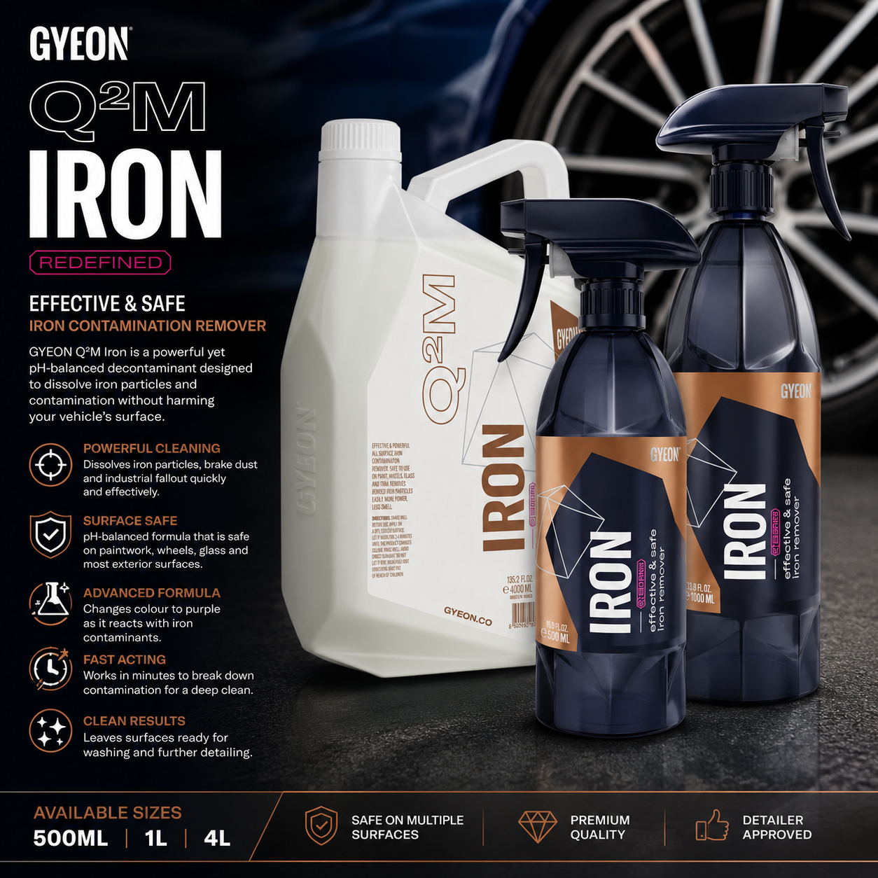 GYEON Q²M Iron REDEFINED – 500ml, 1 Litre & 4 Litre | Iron Fallout Remover & Paint Decontamination