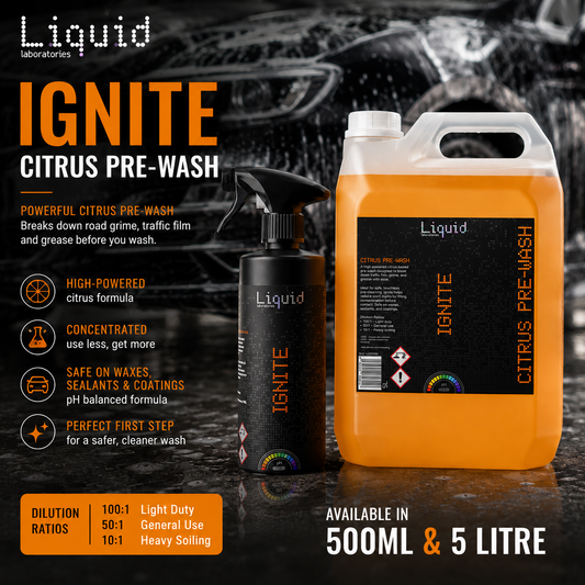 Liquid Labs - Ignite Citrus Pre-Wash – Powerful Concentrated Pre-Cleaner – 500ml & 5 Litre