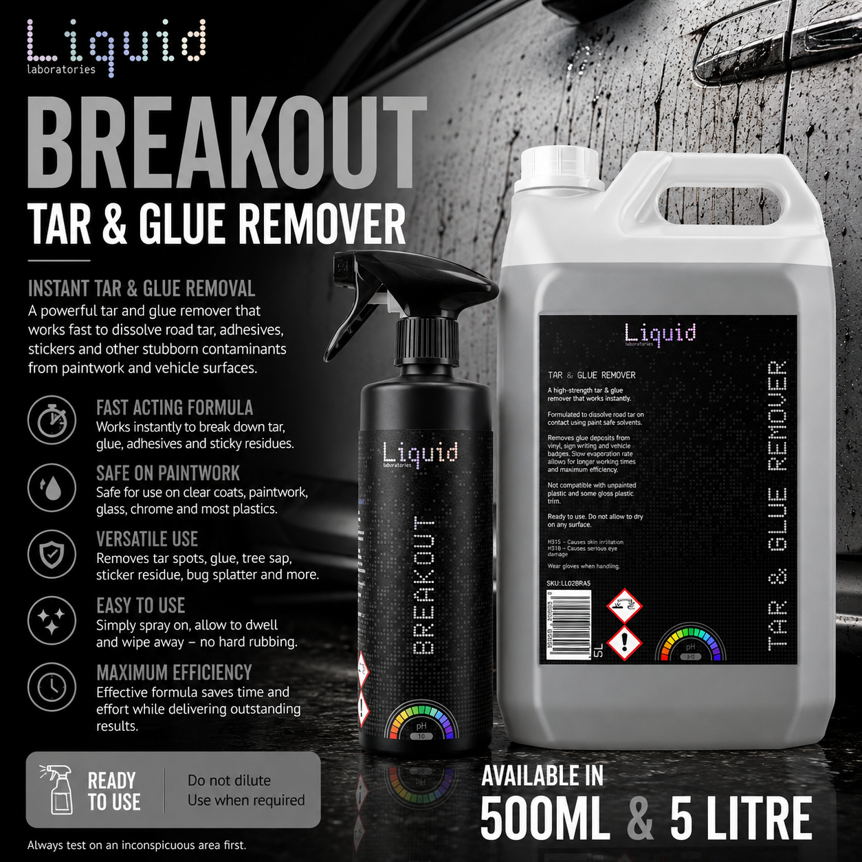 Liquid Labs Breakout Tar & Glue Remover – 500ml & 5 Litre | Professional Car Detailing Tar Remover