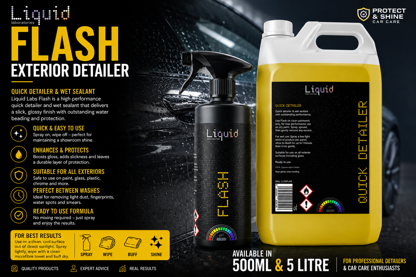 Liquid Labs Flash Exterior Quick Detailer & Wet Sealant – 500ml & 5 Litre