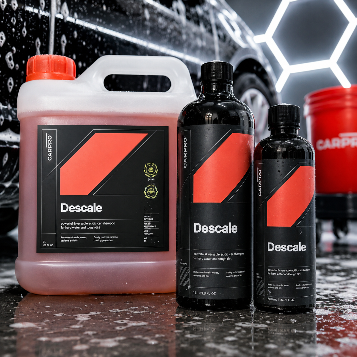 CARPRO Descale Acidic Car Shampoo – 500ml, 1 Litre & 4 Litre | Mineral & Water Spot Removal Shampoo