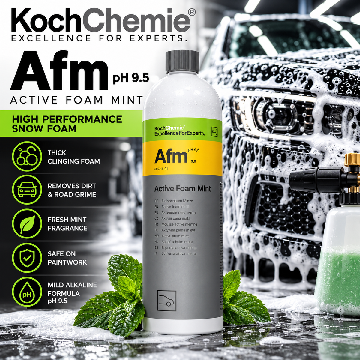Koch Chemie Active Foam Mint AFM 1L – pH 9.5 Snow Foam Pre Wash & Car Shampoo