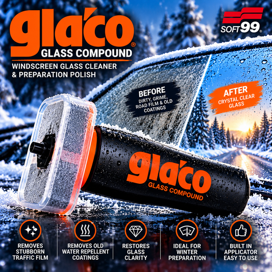 Soft99 Glaco Glass Compound Roll On 100ml – Windscreen Deep Cleaner & Glass Preparation Polish