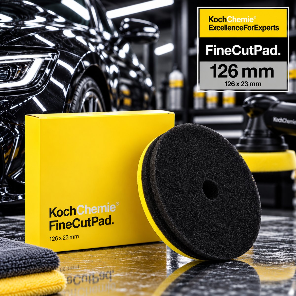 Koch-Chemie Fine Cut Polishing Pad 126mm – Yellow Foam Machine Polishing Pad for Swirl & Scratch Removal