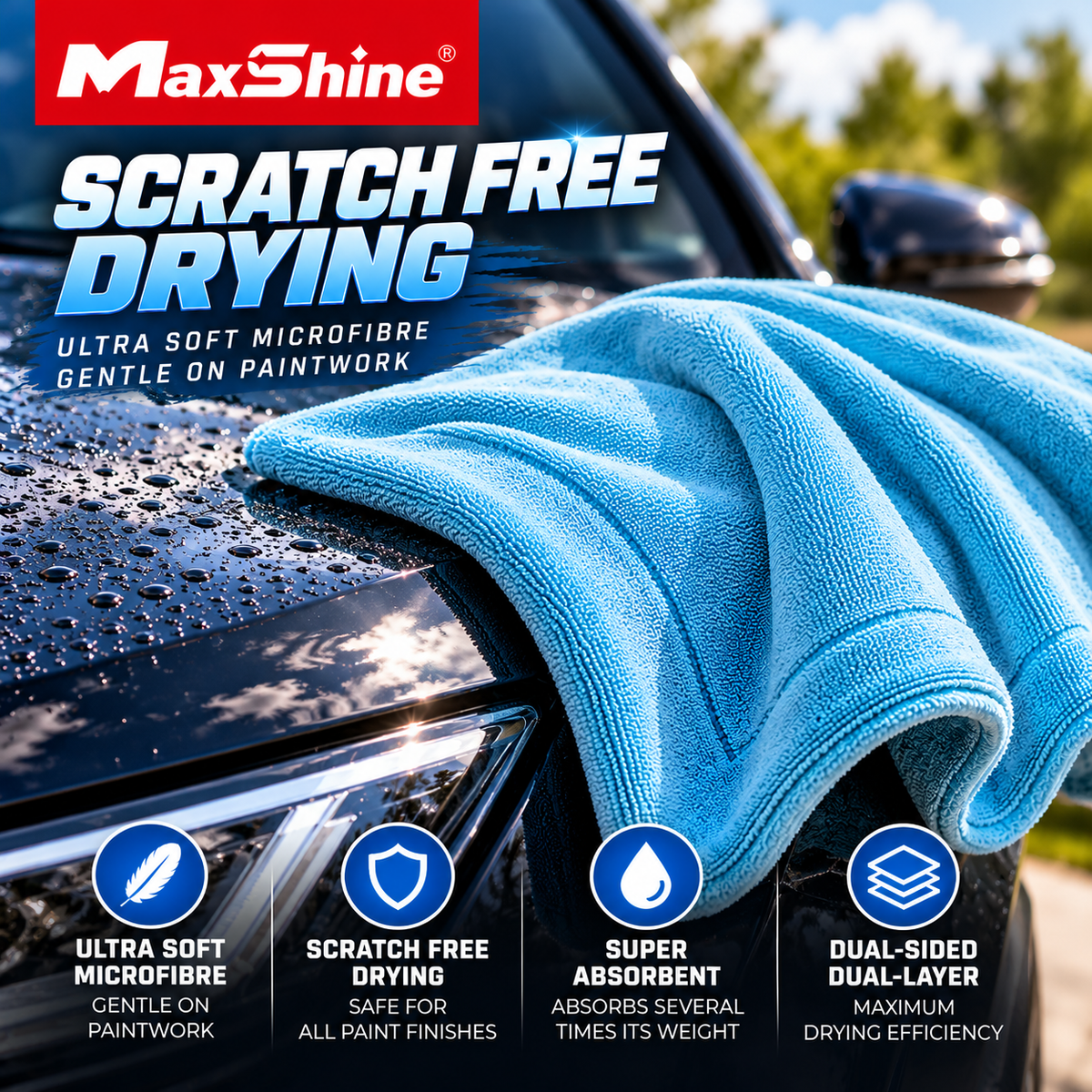 Maxshine CloudForce Drying Towel – Ultra Absorbent Dual-Sided Microfibre Car Drying Towel