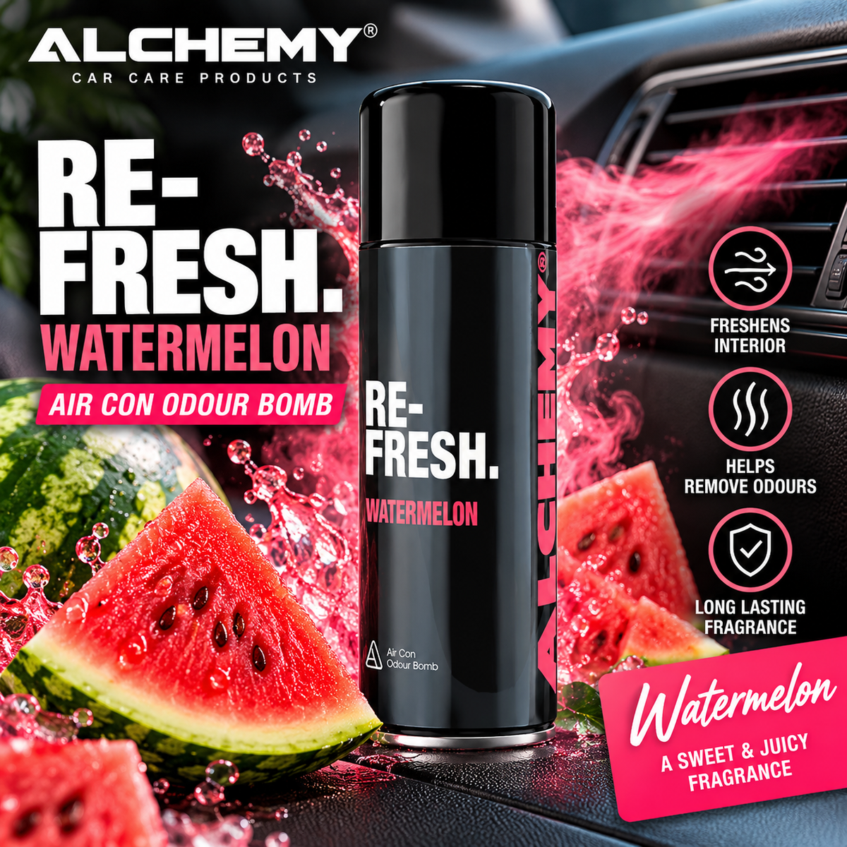 Alchemy Re-Fresh Air Con Odour Bomb 150ml – Car Interior Air Freshener | 6 Scents