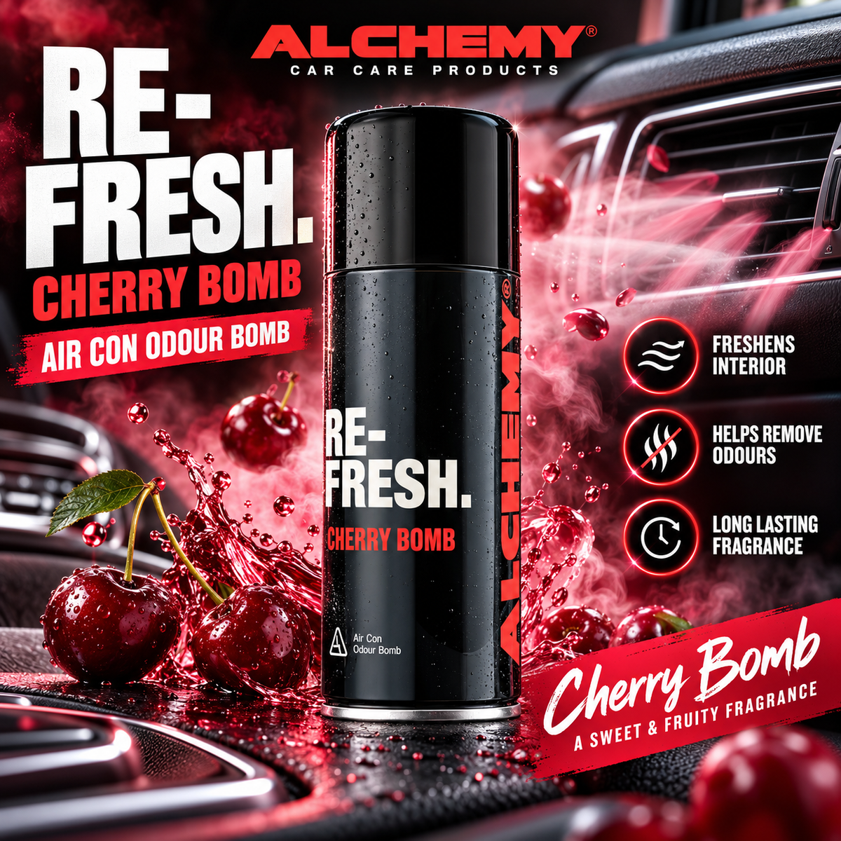 Alchemy Re-Fresh Air Con Odour Bomb 150ml – Car Interior Air Freshener | 6 Scents