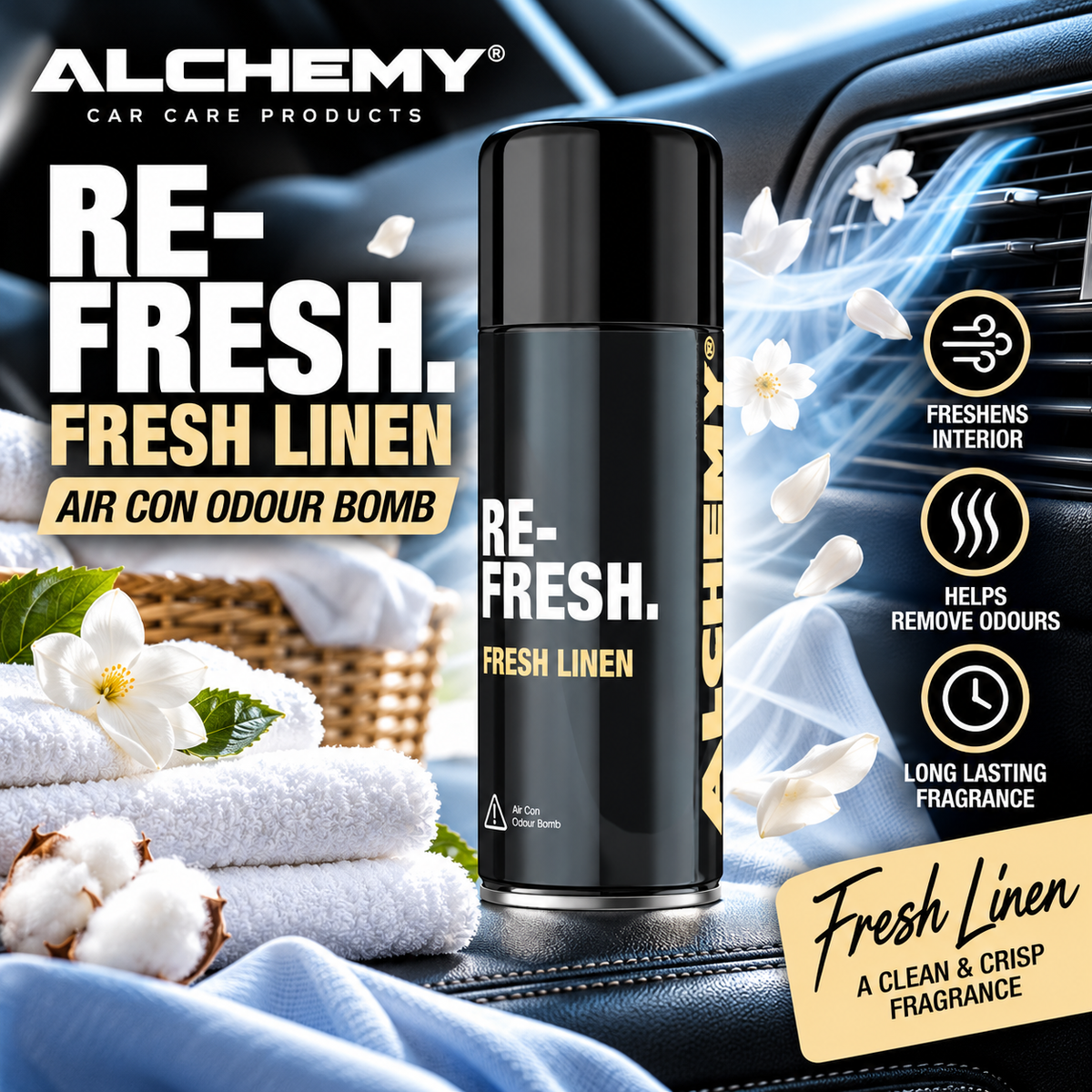 Alchemy Re-Fresh Air Con Odour Bomb 150ml – Car Interior Air Freshener | 6 Scents