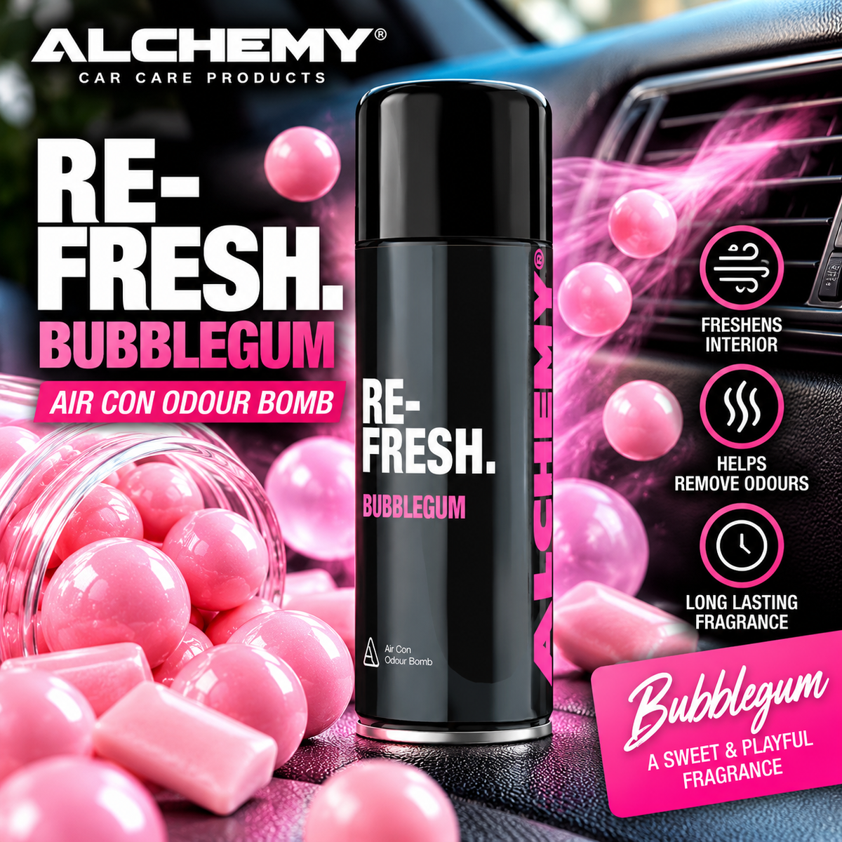 Alchemy Re-Fresh Air Con Odour Bomb 150ml – Car Interior Air Freshener | 6 Scents