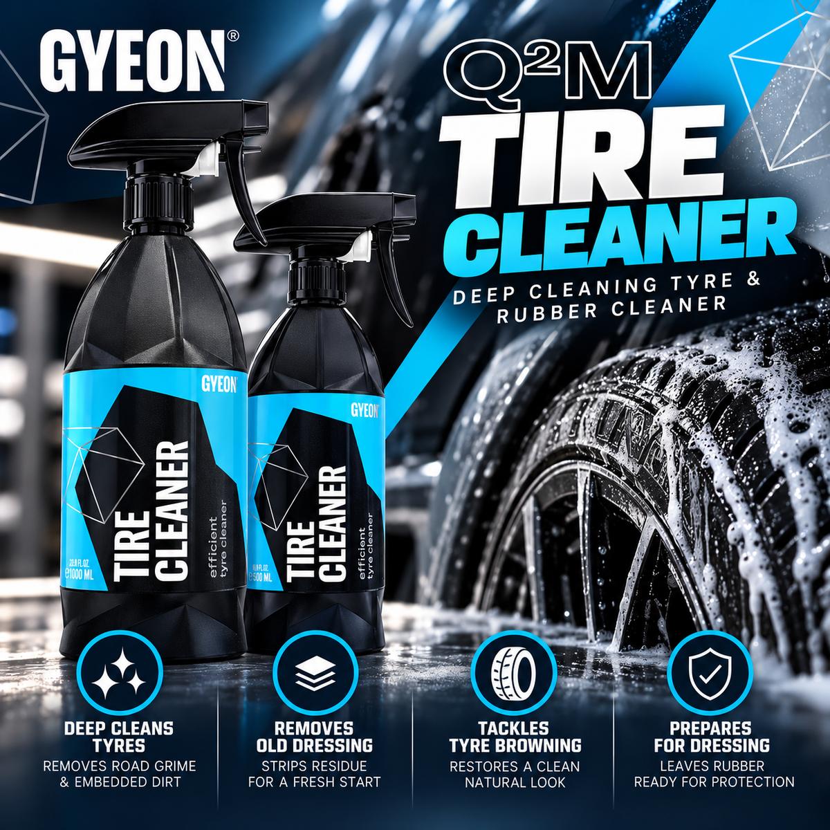 GYEON Q²M Tire Cleaner – Deep Cleaning Tyre & Rubber Cleaner – 500ml & 1L