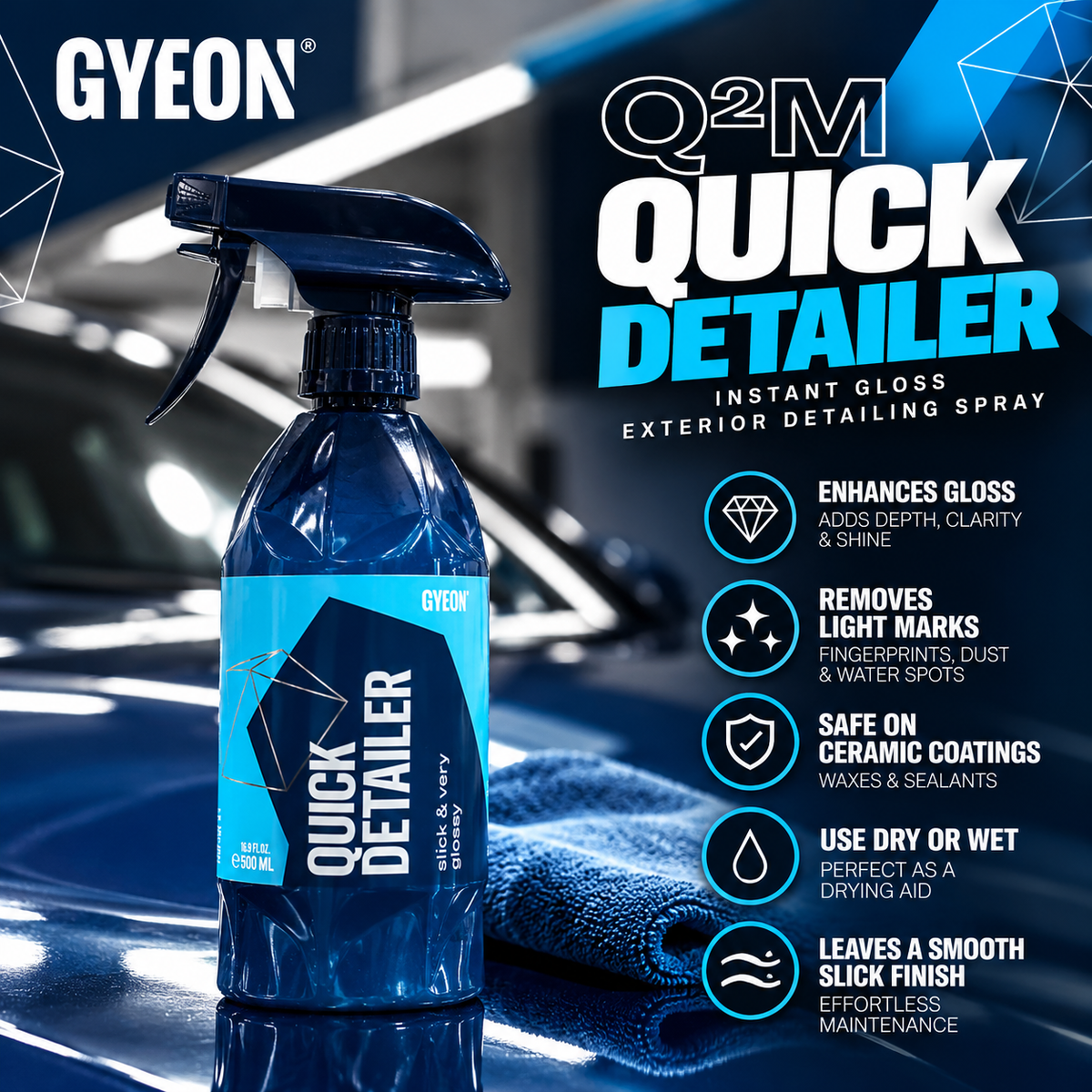 GYEON Q²M Quick Detailer 500ml – High Gloss Car Detailing Spray & Drying Aid