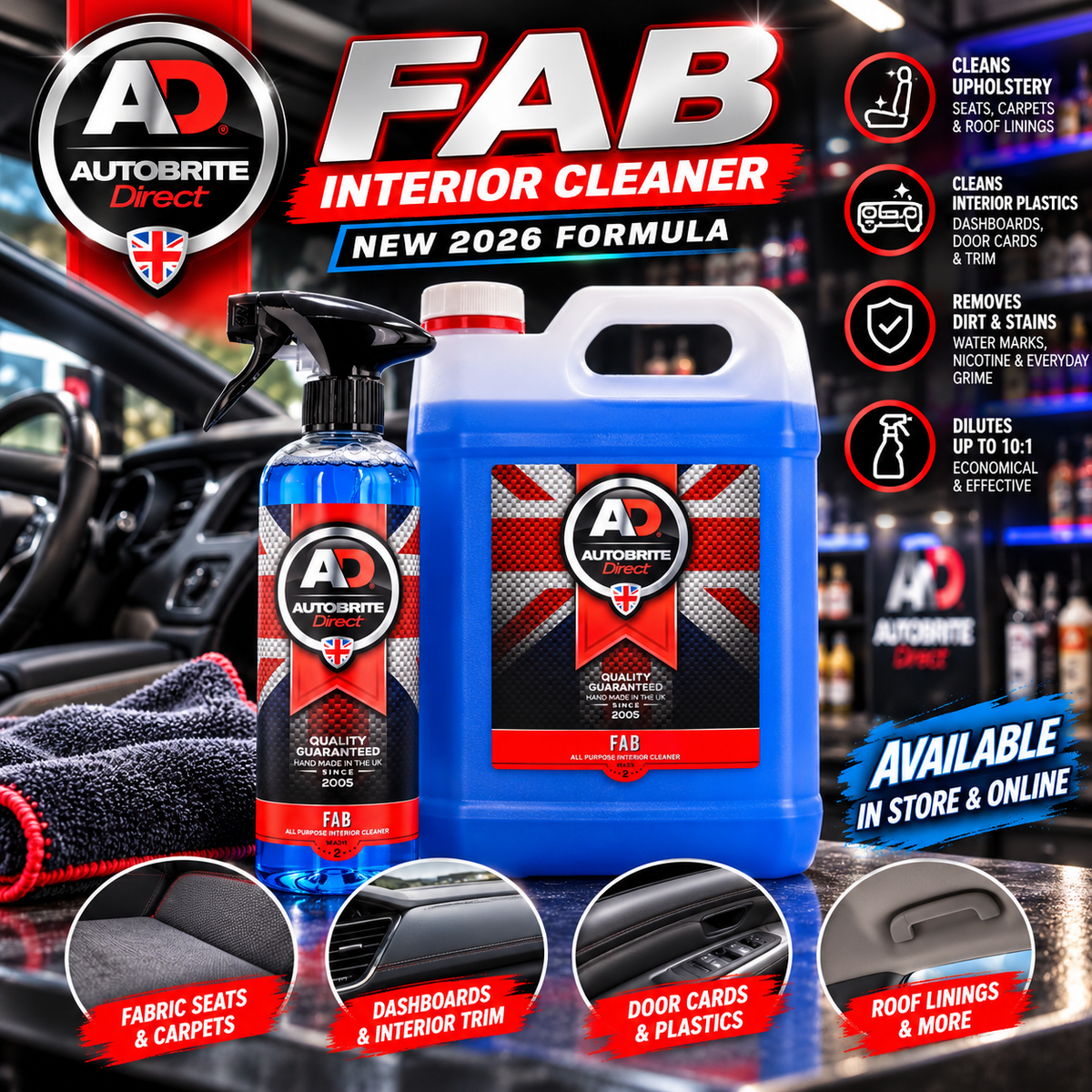 Autobrite Direct FAB Interior Cleaner – New 2026 Formula | 500ml & 5 Litre