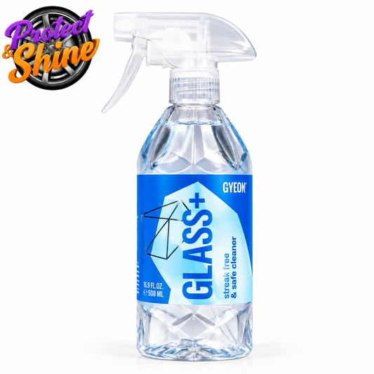 GYEON Q²M Glass+ 500ml white background Protect & Shine logo