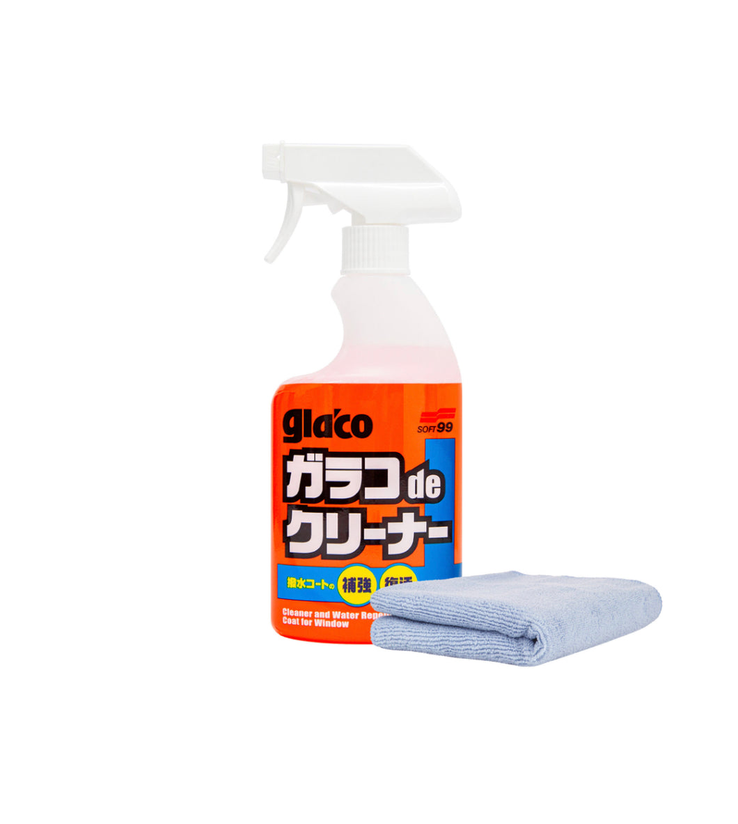 Soft99 - Glaco De Cleaner + G'zox Microfiber Cloth glass preparation agent and invisible wiper, 400 ml